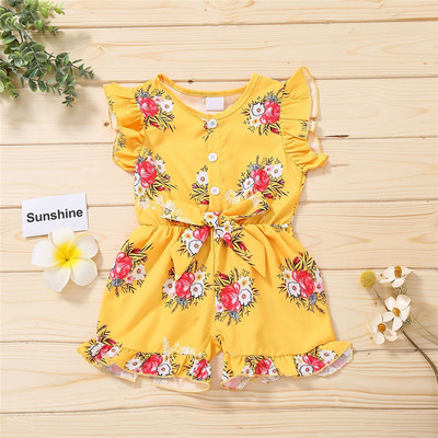 NASHAKAITE Lány Jumpsuit Fodros Vállalj Nyomtatás Övvel Tipegő Lány Jumpsuit Nyári Overall Gyerek Römper 1-4 éves korig