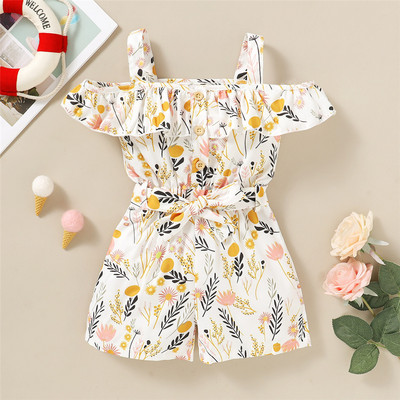 NASHAKAITE Lány Jumpsuit Fodros Vállalj Nyomtatás Övvel Tipegő Lány Jumpsuit Nyári Overall Gyerek Römper 1-4 éves korig