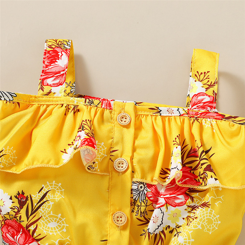 Гащеризон за момичета NASHAKAITE с щампа на отворени рамене с волани и колан Гащеризон за момичета за малко дете Летен гащеризон Детски комбинезон за 1-4 години