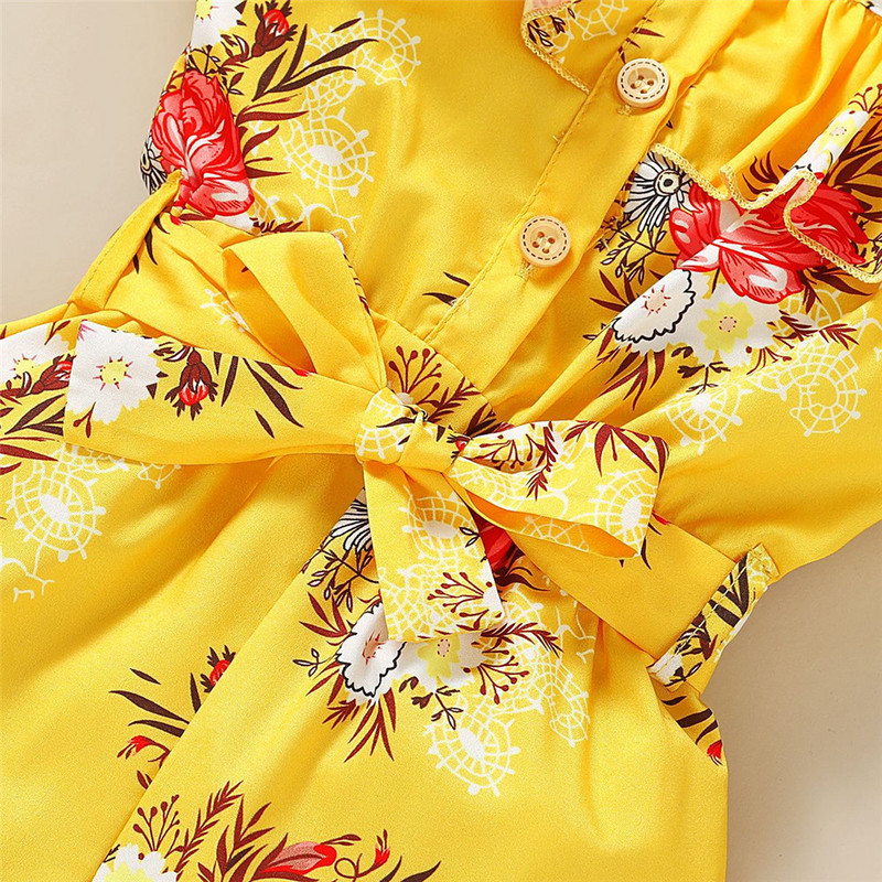 Гащеризон за момичета NASHAKAITE с щампа на отворени рамене с волани и колан Гащеризон за момичета за малко дете Летен гащеризон Детски комбинезон за 1-4 години