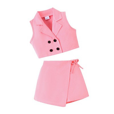 Pudcoco Toddler Kids Baby Girl 2 db öltöny, ujjatlan V nyakú, duplasoros felsők szoknyával nyári ruhák 6M-4T