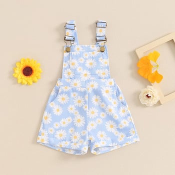 FOCUSNORM 0-6Y Summer Little Girls Ολόσωμο σορτς casual Sunflowers print Αμάνικο λουράκι με κουμπιά φόρμα τσέπης