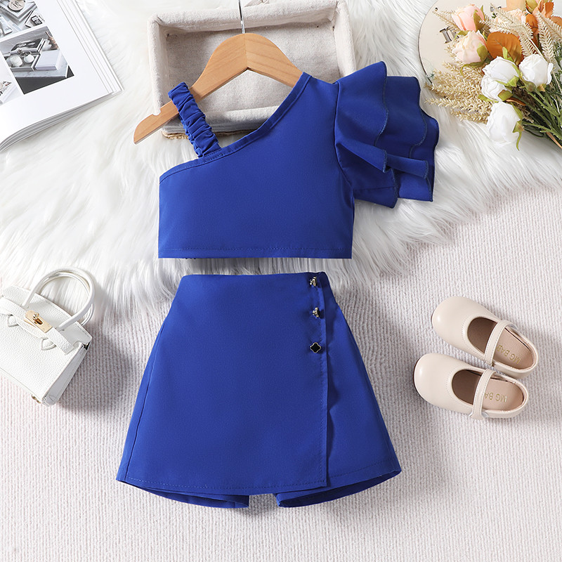 1-6 години летни детски комплекти модни къси панталони за момичета Асиметрична жилетка без ръкави с волани с къси панталони Комплект детски дрехи за момичета