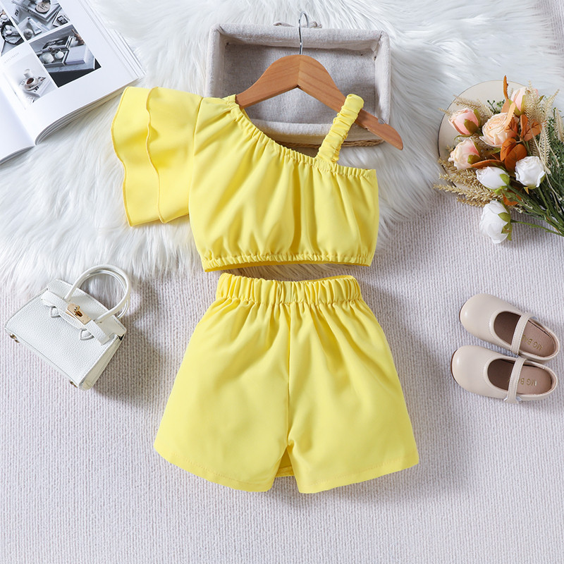 1-6 години летни детски комплекти модни къси панталони за момичета Асиметрична жилетка без ръкави с волани с къси панталони Комплект детски дрехи за момичета