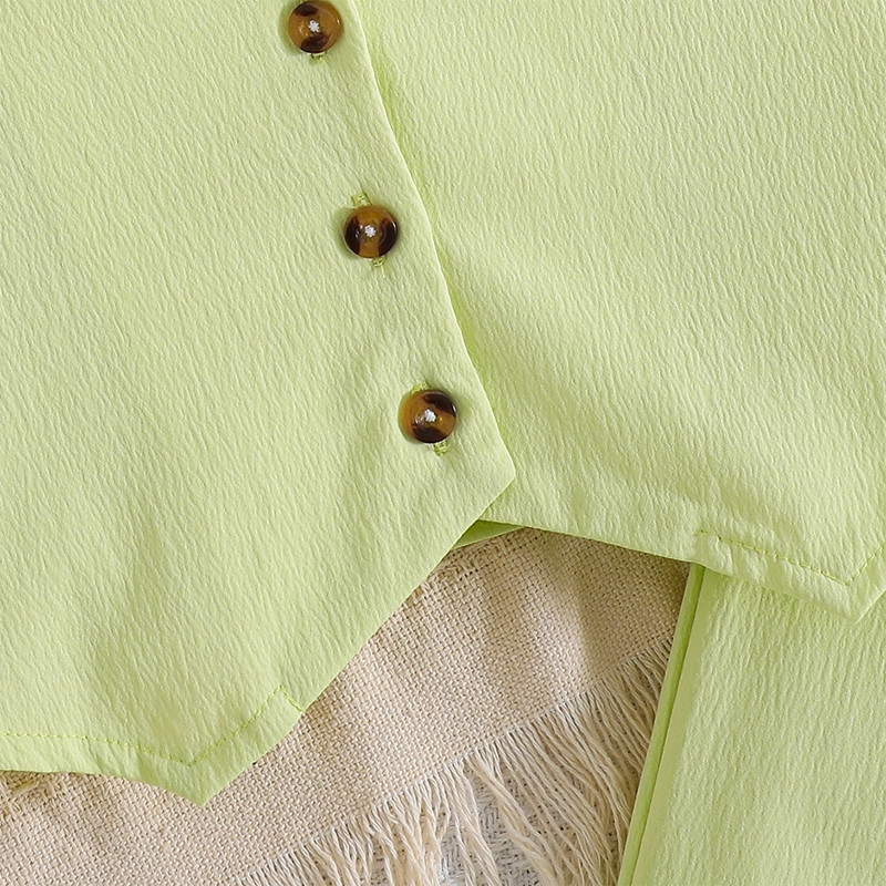 Pudcoco Kids Girls 2Pcs Tuxedo Suit Set Костюм с ревер и деколте без ръкави с копчета Жилетка Панталони с ластик на талията Летни дрехи 8-12T