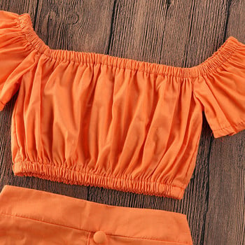 Βρεφικά Βρεφικά Ρούχα Παιδικά Πορτοκαλί Off Shoulder Crop Top Ruffle A-Line Φούστα 2 τμχ Outfit Παιδικά ρούχα 1-6Y Καλοκαίρι