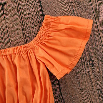 Βρεφικά Βρεφικά Ρούχα Παιδικά Πορτοκαλί Off Shoulder Crop Top Ruffle A-Line Φούστα 2 τμχ Outfit Παιδικά ρούχα 1-6Y Καλοκαίρι