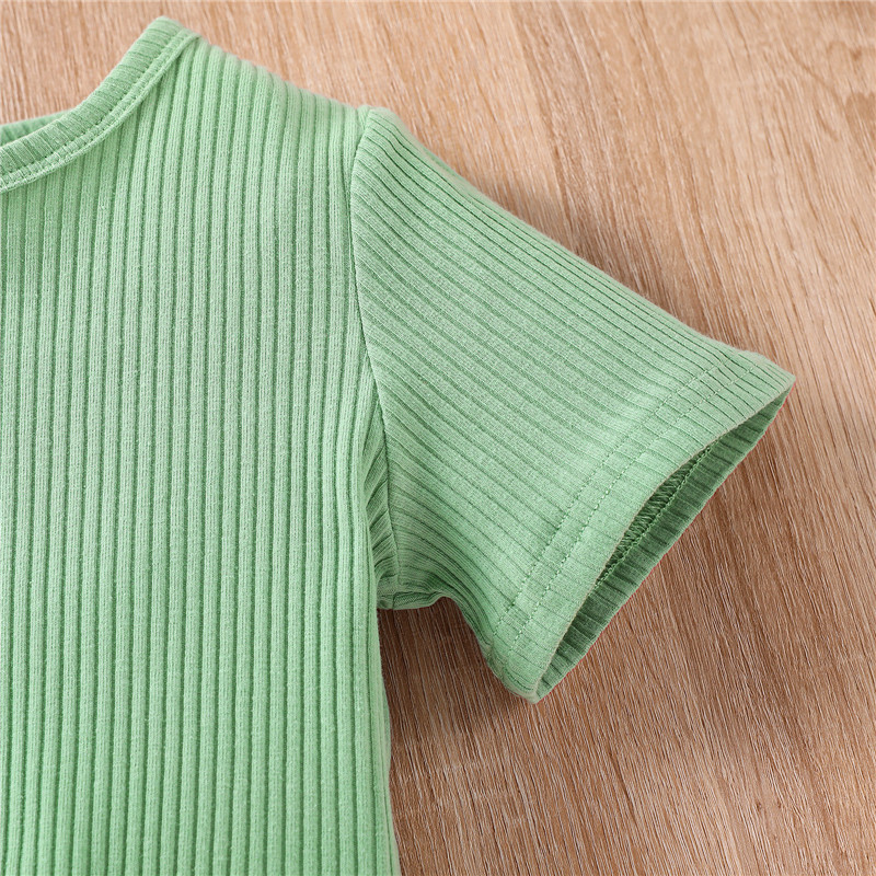 2-7 години костюм от две части за момичета Моден едноцветен тениска с къс ръкав и комплекти къса пола с волани Летни екипи за момичета