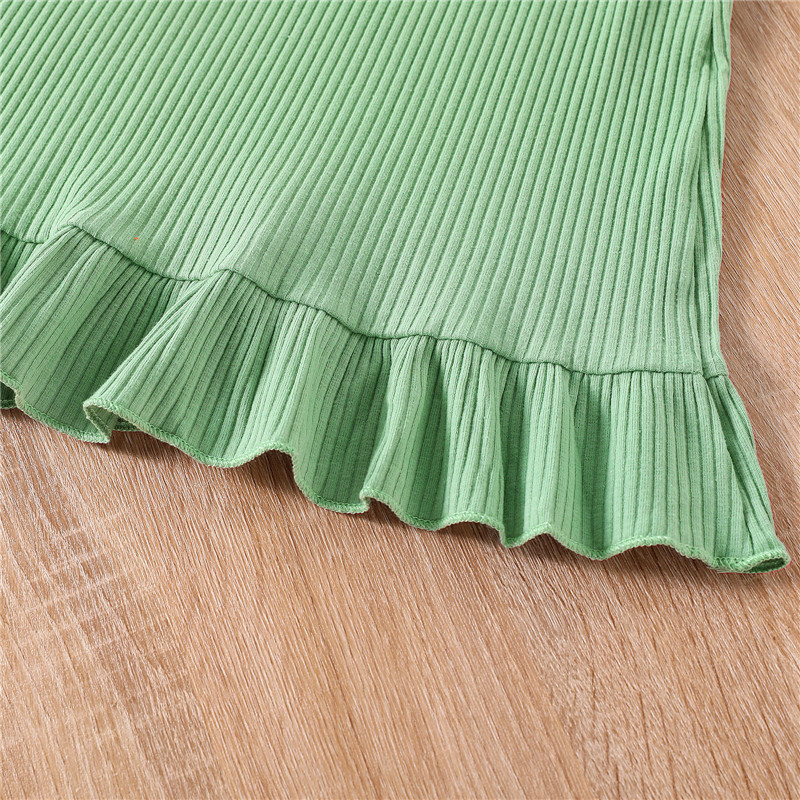 2-7 години костюм от две части за момичета Моден едноцветен тениска с къс ръкав и комплекти къса пола с волани Летни екипи за момичета