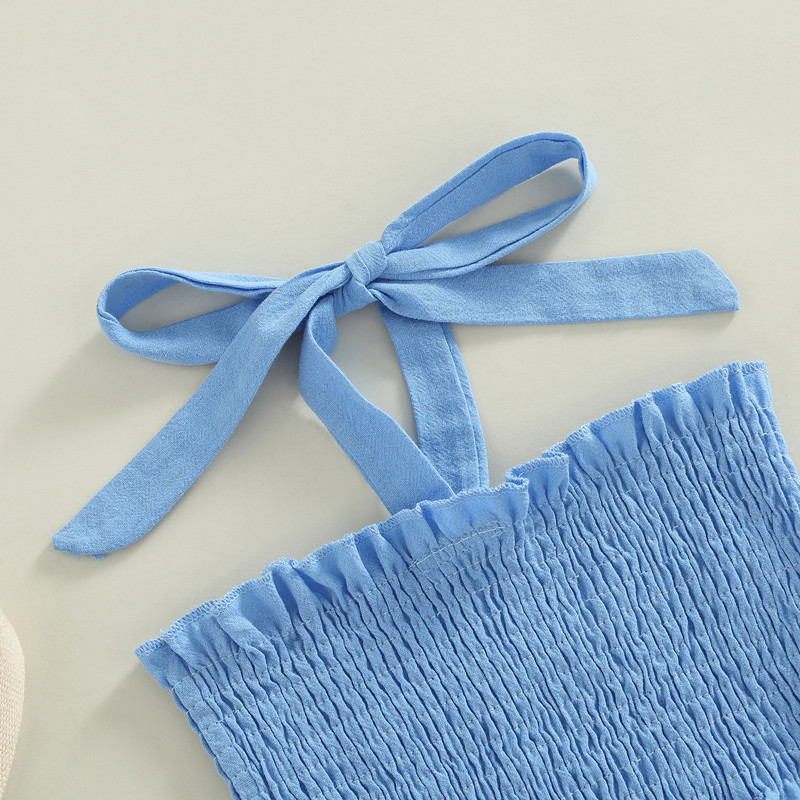 2 бр. Летни дрехи за момичета за малки деца 2022 г. Бебешко бебе принцеса Горнища с отворени рамене + панталони Комплекти екипировка за малко дете