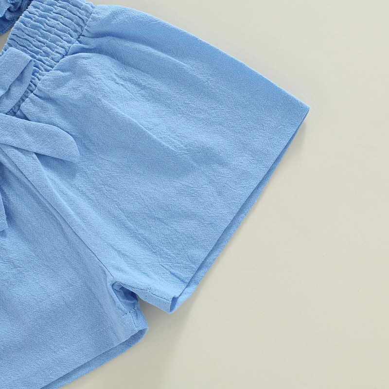 2 бр. Летни дрехи за момичета за малки деца 2022 г. Бебешко бебе принцеса Горнища с отворени рамене + панталони Комплекти екипировка за малко дете