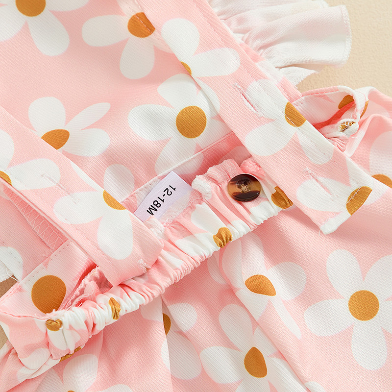 Летни детски гащеризони за бебета и малки деца Бебешки гащеризони с флорални щампи Деца с волани без гръб Ежедневни меки комбинезони с къс ръкав