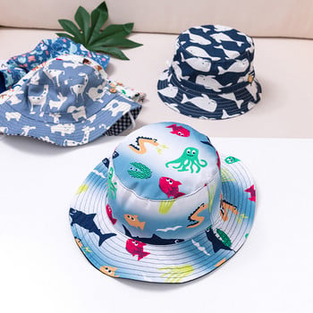 Παιδικό καπέλο κουβά Νέο ανοιξιάτικο καπέλο για αγόρια για κορίτσια Χαριτωμένο καρτούν Ζώο Φάλαινα Κόσμος στη Θάλασσα Καλοκαίρι Παιδικό Καπέλο Καπέλο Ψαρέματος S-XL