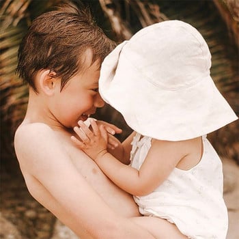 Baby SunHat Summer Boys Girls Bucket Hat Детски памучни UV шапки за пътуване Детски плажни шапки с голяма периферия на открито Модна ежедневна панама шапка