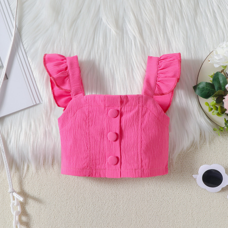 Pudcoco Toddler Kids Baby Girls 2Pcs Summer Outfits Потници без ръкави с волани + Комплект пола с колан Бебешки дрехи 18M-6T