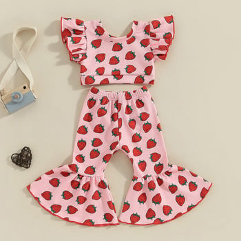 ma&baby 6M-5Y Ημέρα του Αγίου Βαλεντίνου Βρέφος νήπιο Παιδικό Βρεφικό Κοριτσάκι Σετ Ρούχα Φράουλα Crop Tops Flare Παντελόνια καλοκαιρινά ρούχα D05