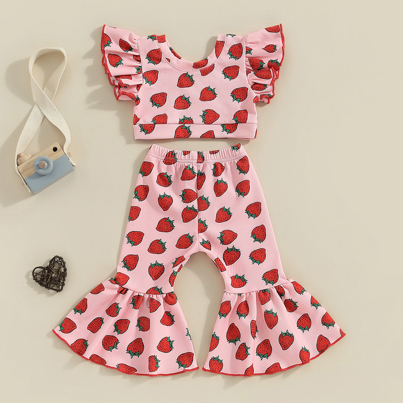 ma&baby 6M-5Y Денят на Свети Валентин Бебе, малко дете, бебе, момиче, комплекти дрехи, ягодови горнища, кльощави панталони, летни тоалети D05