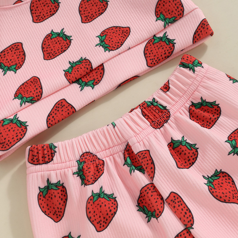 ma&baby 6M-5Y Денят на Свети Валентин Бебе, малко дете, бебе, момиче, комплекти дрехи, ягодови горнища, кльощави панталони, летни тоалети D05