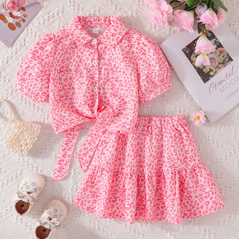 2Piece Summer Outfit Луксозно облекло за момичета Модно розово памучно бебешко горнище с къс ръкав+пола Дрехи за малки деца Детски комплект BC142