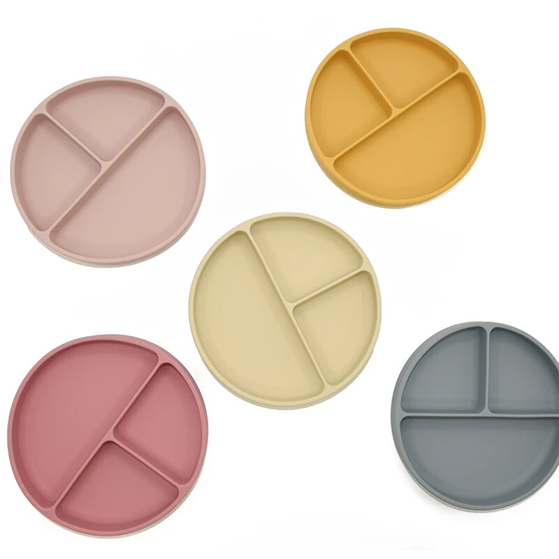 Детска чиния за хранене с противоплъзгаща храна, без BPA. Бебешка силиконова смукателна плоча