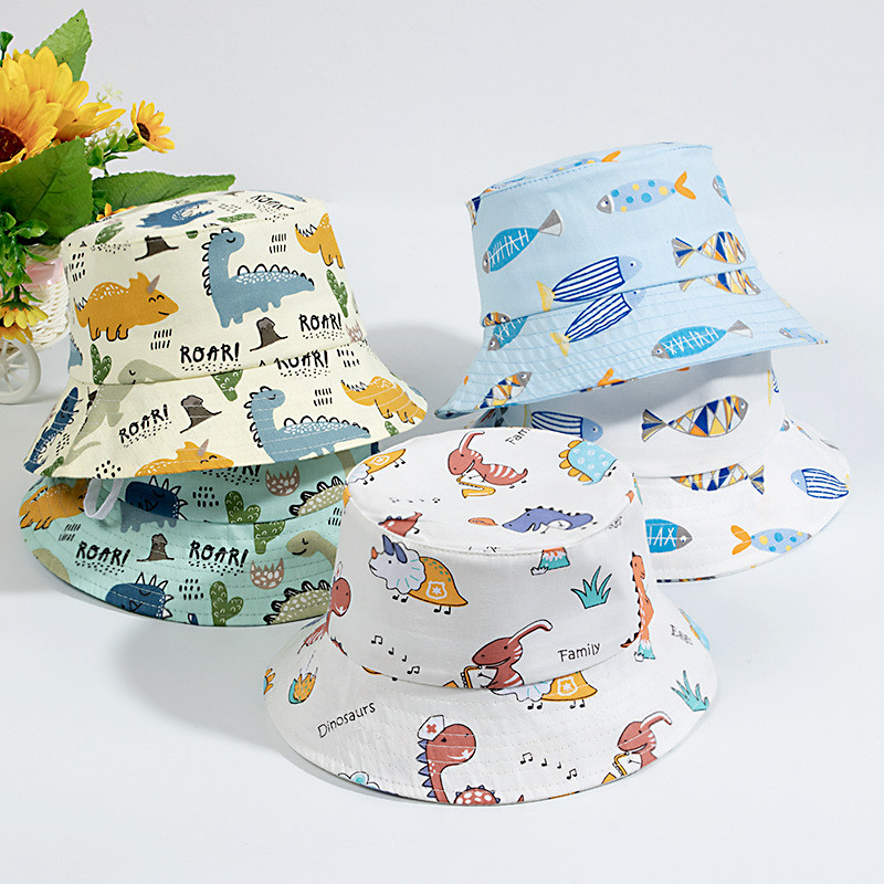 Бебешки шапки с анимационен динозавър с принт за момче, момиче, сладко животно, бебешка рибарска шапка, лятна панама за малко дете, шапка за слънце, боне Gorra