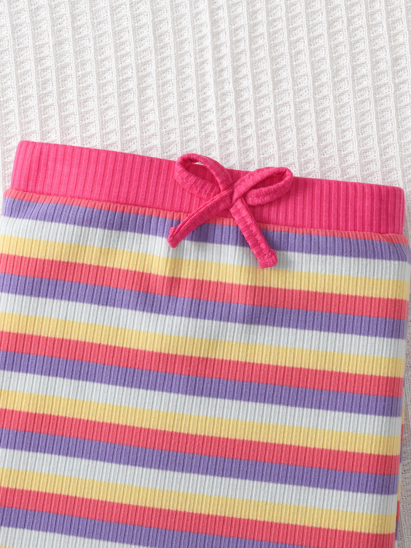 Летен комплект за момичета от две части, Детски тиранти и къси поли на дъгови райета, Детски ежедневни дрехи за свободното време, подходящи за открито