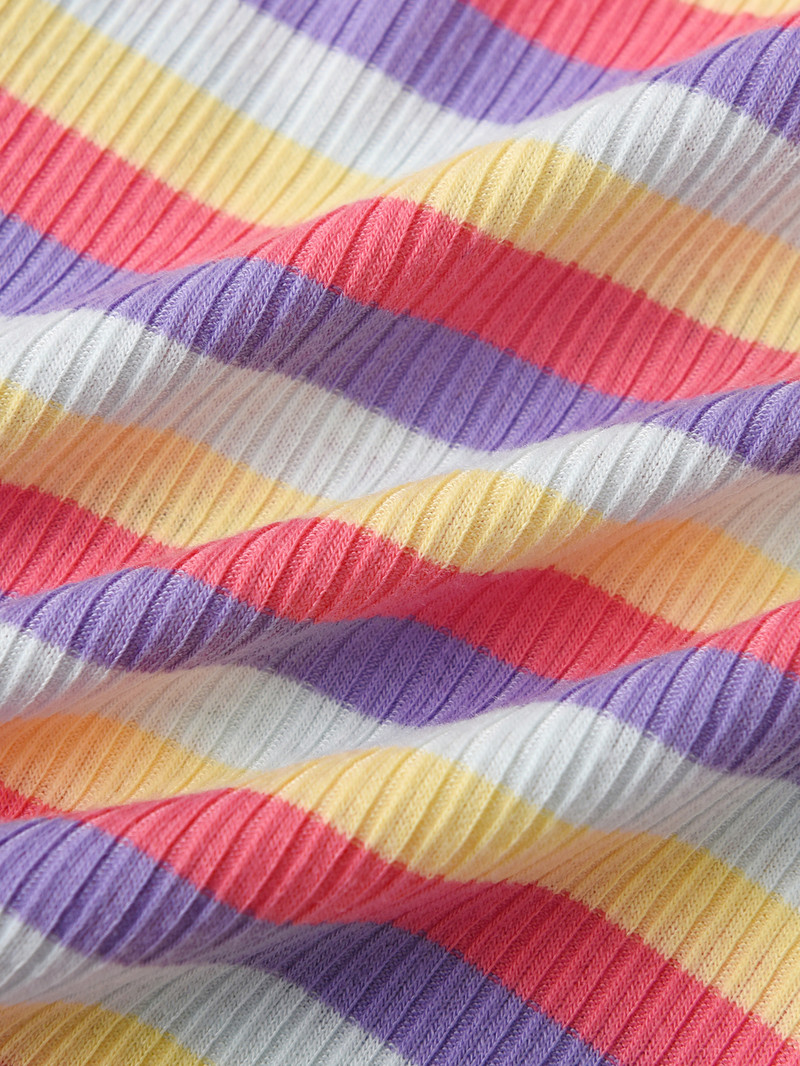 Летен комплект за момичета от две части, Детски тиранти и къси поли на дъгови райета, Детски ежедневни дрехи за свободното време, подходящи за открито