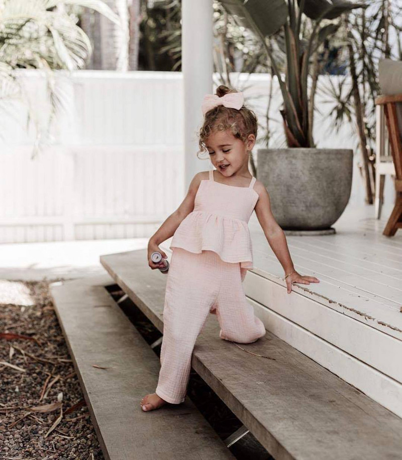 Летни гащеризони от памук и лен за момичета от 1 до 5 г. Едноцветни модни харем панталони за малки момичета