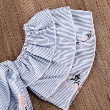 Βρεφικά βρεφικά ρούχα για κορίτσια Καλοκαιρινά ρούχα Set Off Shoulder Floral βολάν Crop Tops σκισμένα τζιν Παιδικά σορτς 2 τμχ Casual outfit