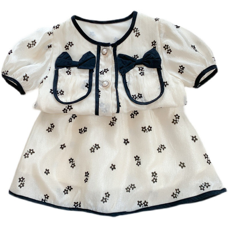 Комплект дрехи за момичета 2022 Нова лятна риза с къс ръкав Топ и пола на цветя 2 бр. Детски дрехи Комплекти детски дрехи 2 3 4 5 6 7 г