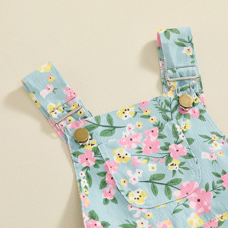 2024-04-19 Летен гащеризон за момиченце Lioraitiin Без ръкави Гащеризон с флорален принт Къси панталони Детски гащеризони с джобове