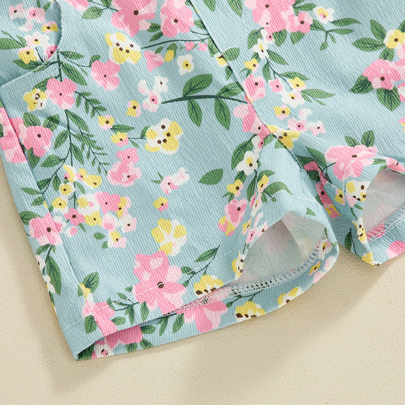 2024-04-19 Летен гащеризон за момиченце Lioraitiin Без ръкави Гащеризон с флорален принт Къси панталони Детски гащеризони с джобове