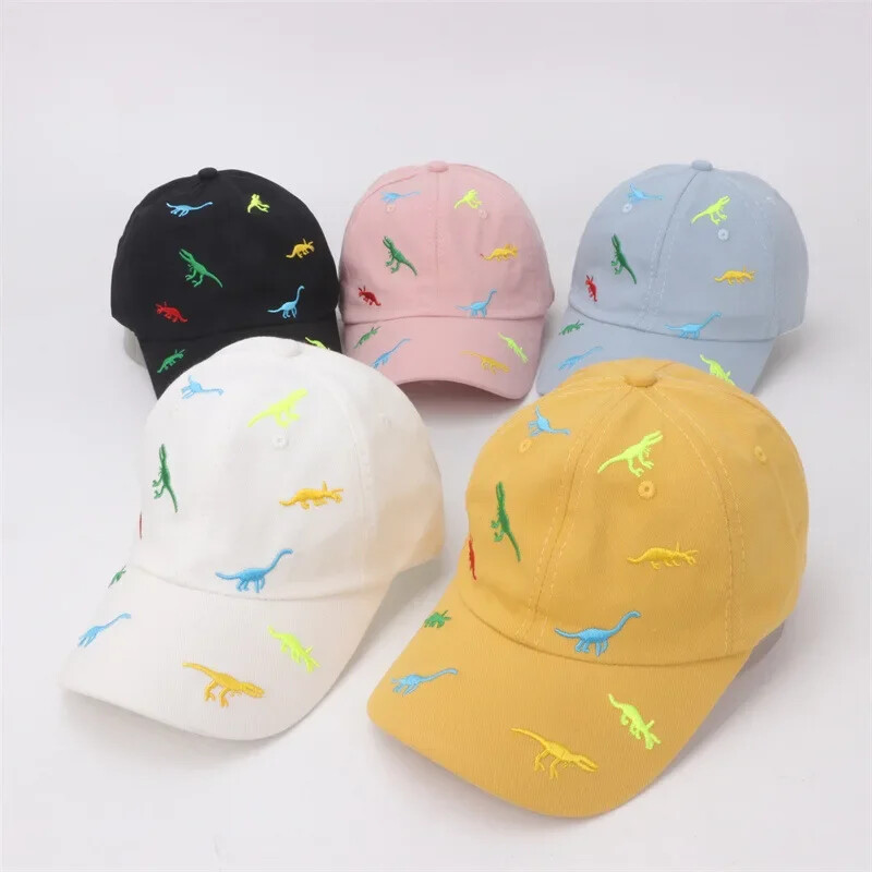 Бебешка шапка с бродерия с анимационен динозавър, лятна детска бейзболна шапка, външна регулируема шапка за бебе, момче, момичета, слънчеви шапки