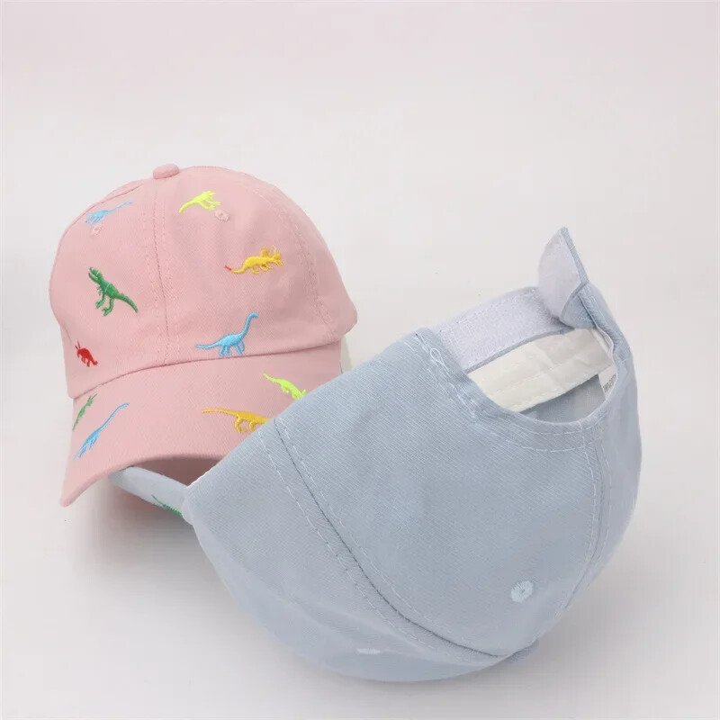 Бебешка шапка с бродерия с анимационен динозавър, лятна детска бейзболна шапка, външна регулируема шапка за бебе, момче, момичета, слънчеви шапки
