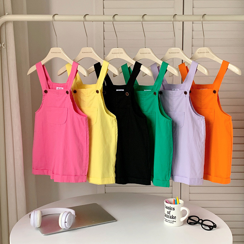 Корейски детски ежедневни гащеризони, панталони за малки бебета, момичета, сладки бонбонени цветни дрехи, дрехи за бебета, момчета, раница, панталони