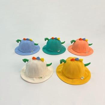 Сладък динозавър, бебешка шапка с кофа, едноцветна анимационна бебешка рибарска шапка, пролет, есен, деца, момче, момиче, памучни панамски слънчеви шапки
