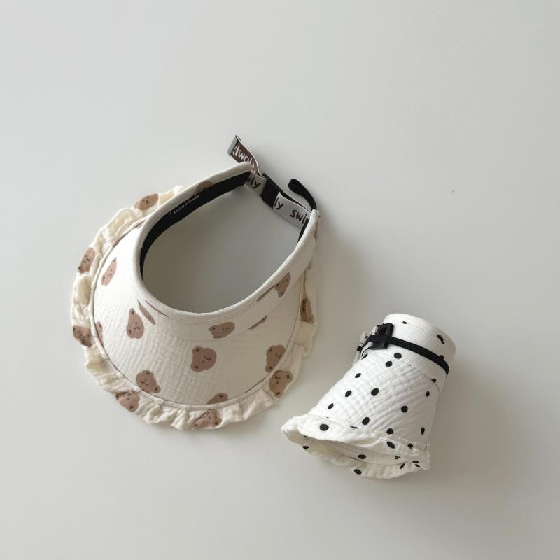 Лятна бебешка шапка за момичета, момчета, карикатура на мечка, отпечатана празна горна шапка за слънце, регулируеми детски сенници, шапки, корейски детски аксесоари