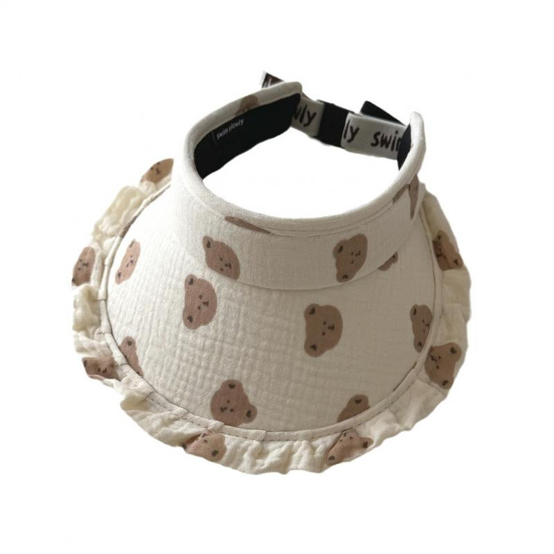 Лятна бебешка шапка за момичета, момчета, карикатура на мечка, отпечатана празна горна шапка за слънце, регулируеми детски сенници, шапки, корейски детски аксесоари