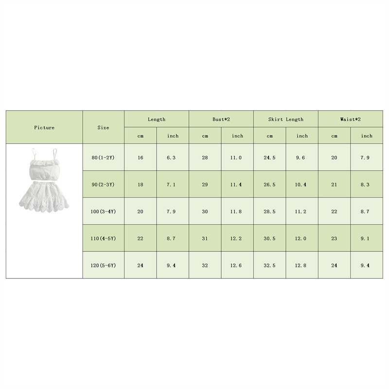 Sweet Kids Baby Girl Бели комплекти Летни дрехи Презрамки Дантелена камизолка с волани и А-силует с висока талия Мини пола Тоалети за момичета 1-6 години