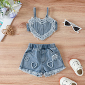 ma&baby 3-24M Νεογέννητο Βρέφος νήπιο Βρεφικά ρούχα Σετ Μόδα Καρδιά Crop Tops Σορτς Τζιν Στολές Καλοκαιρινά Ρούχα D05