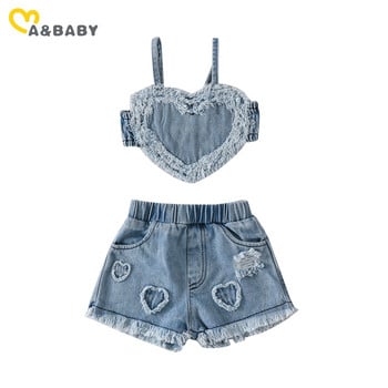ma&baby 3-24M Νεογέννητο Βρέφος νήπιο Βρεφικά ρούχα Σετ Μόδα Καρδιά Crop Tops Σορτς Τζιν Στολές Καλοκαιρινά Ρούχα D05