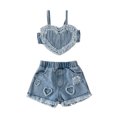 ma&baby 3-24M Νεογέννητο Βρέφος νήπιο Βρεφικά ρούχα Σετ Μόδα Καρδιά Crop Tops Σορτς Τζιν Στολές Καλοκαιρινά Ρούχα D05