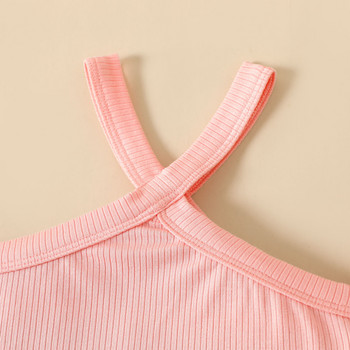 Комплект къси панталони с колан PatPat от 2 бр. за малко момиченце с розови оребрения и къси панталони с колан