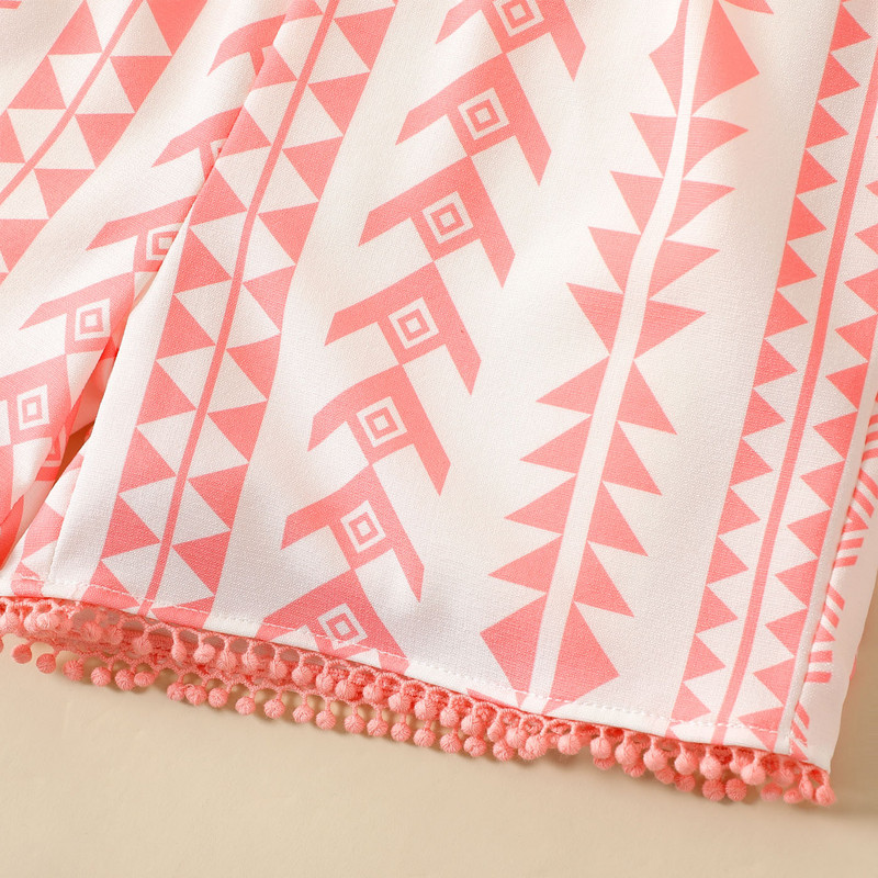 Комплект къси панталони с колан PatPat от 2 бр. за малко момиченце с розови оребрения и къси панталони с колан