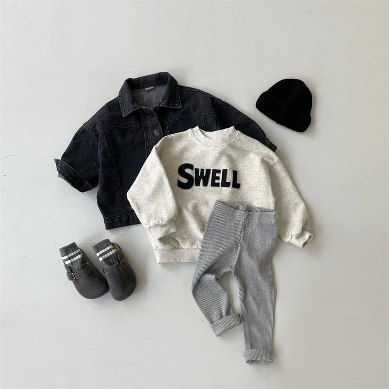 Пролет Есен Нови бебешки плътни клинове Памучни тесни панталони за бебета Момче Прохождащо дете Панталони с оребрения Детски дрехи Ежедневни панталони за момичета