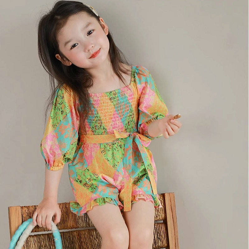 2024 Бебешки гащеризони с щампи за момичета Летни дрехи Гащеризони Панталони Модни детски Детски екипи Комплекти дрехи