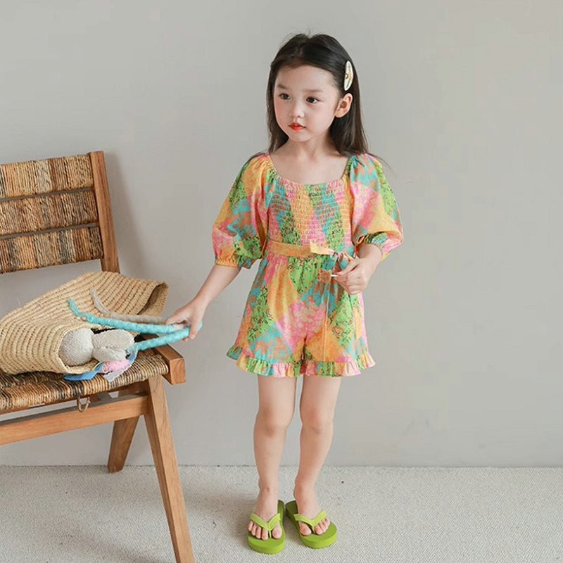 2024 Бебешки гащеризони с щампи за момичета Летни дрехи Гащеризони Панталони Модни детски Детски екипи Комплекти дрехи