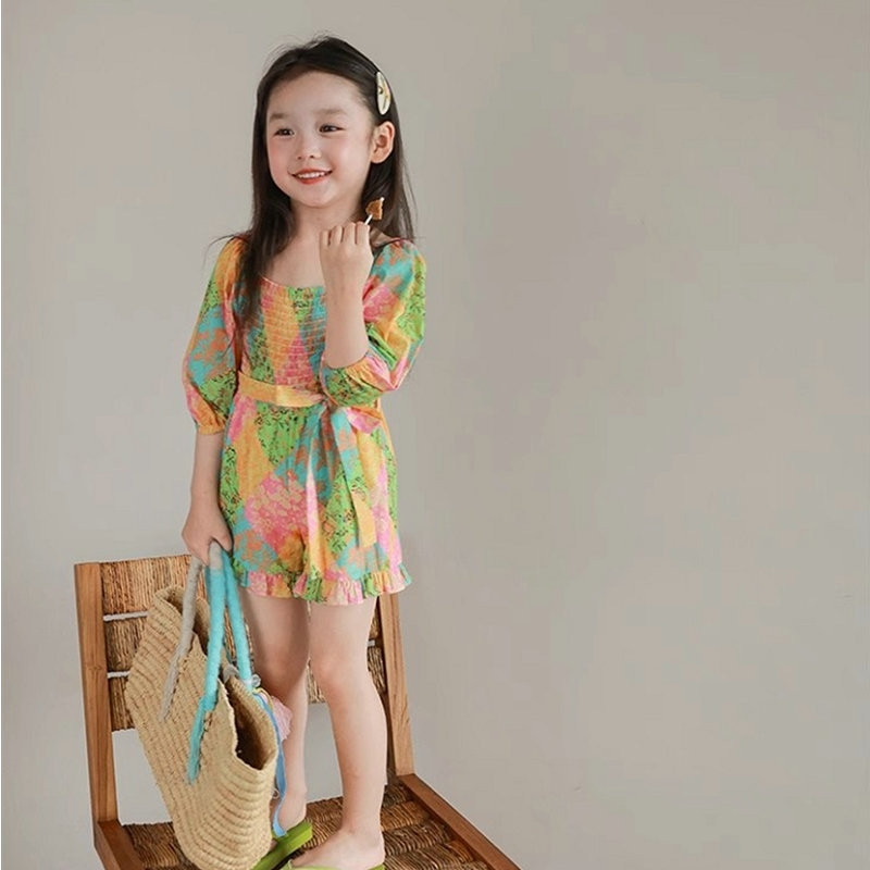 2024 Бебешки гащеризони с щампи за момичета Летни дрехи Гащеризони Панталони Модни детски Детски екипи Комплекти дрехи