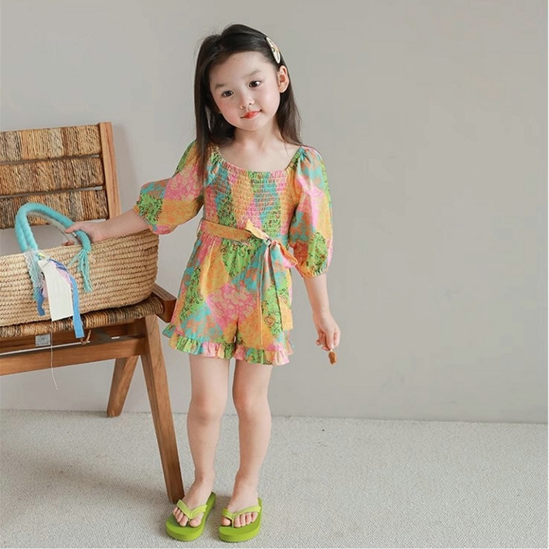 2024 Бебешки гащеризони с щампи за момичета Летни дрехи Гащеризони Панталони Модни детски Детски екипи Комплекти дрехи