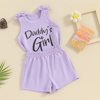 Γράμμα τύπωμα καλοκαιρινών ρούχων για παιδικά μωρά κοριτσάκια αμάνικα μπλουζάκια κοντό σορτς Σετ 2 τμχ Στολή παιδικά ρούχα
